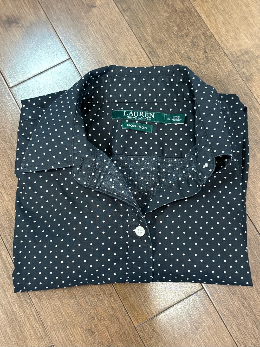 Lauren Ralph Lauren Polka Dot Non Iron Cotton Button Down Blouse, Black, Size S